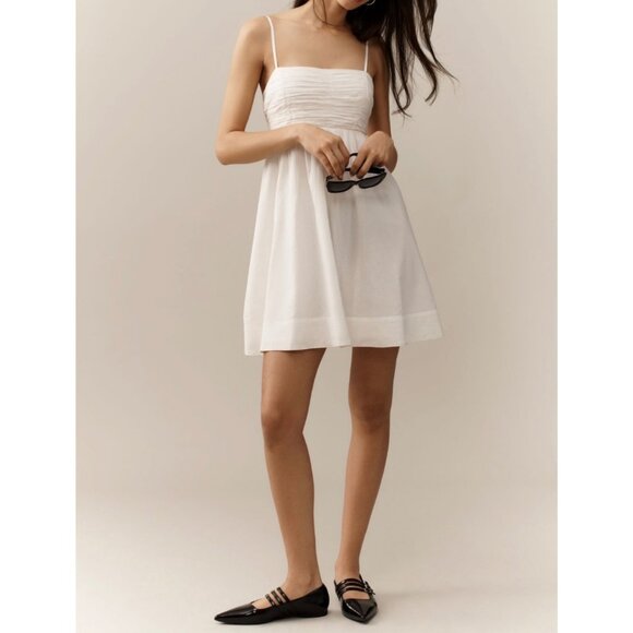 Anthropologie Forever That Girl Airy Babydoll Mini Dress Size M White - Picture 1 of 6
